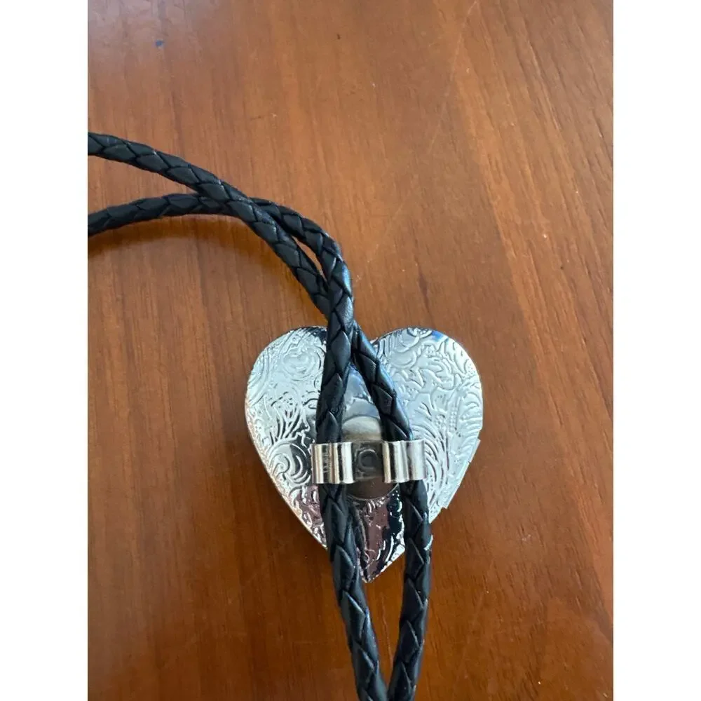Vintage 90s Heart Locket Bolo Tie Leather Cord